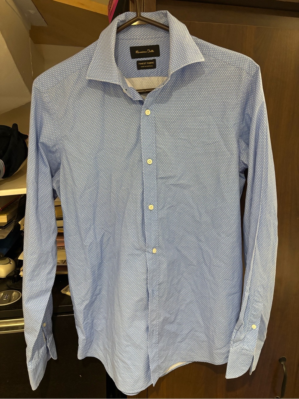 Massimo Dutti Light Blue Microdot Dress Shirt